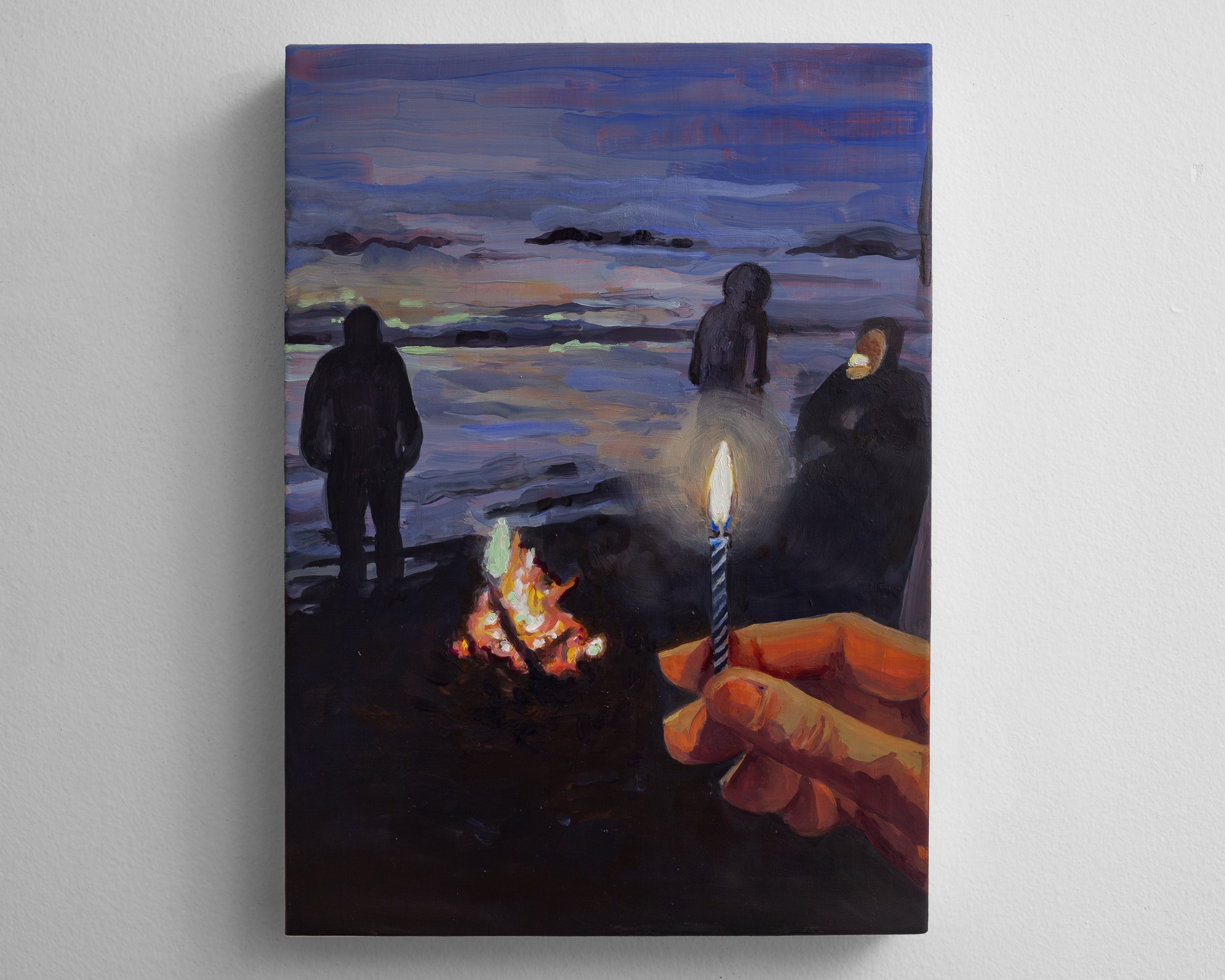   All of our wishes, set into the fire.  oil on panel, 11 × 15”  