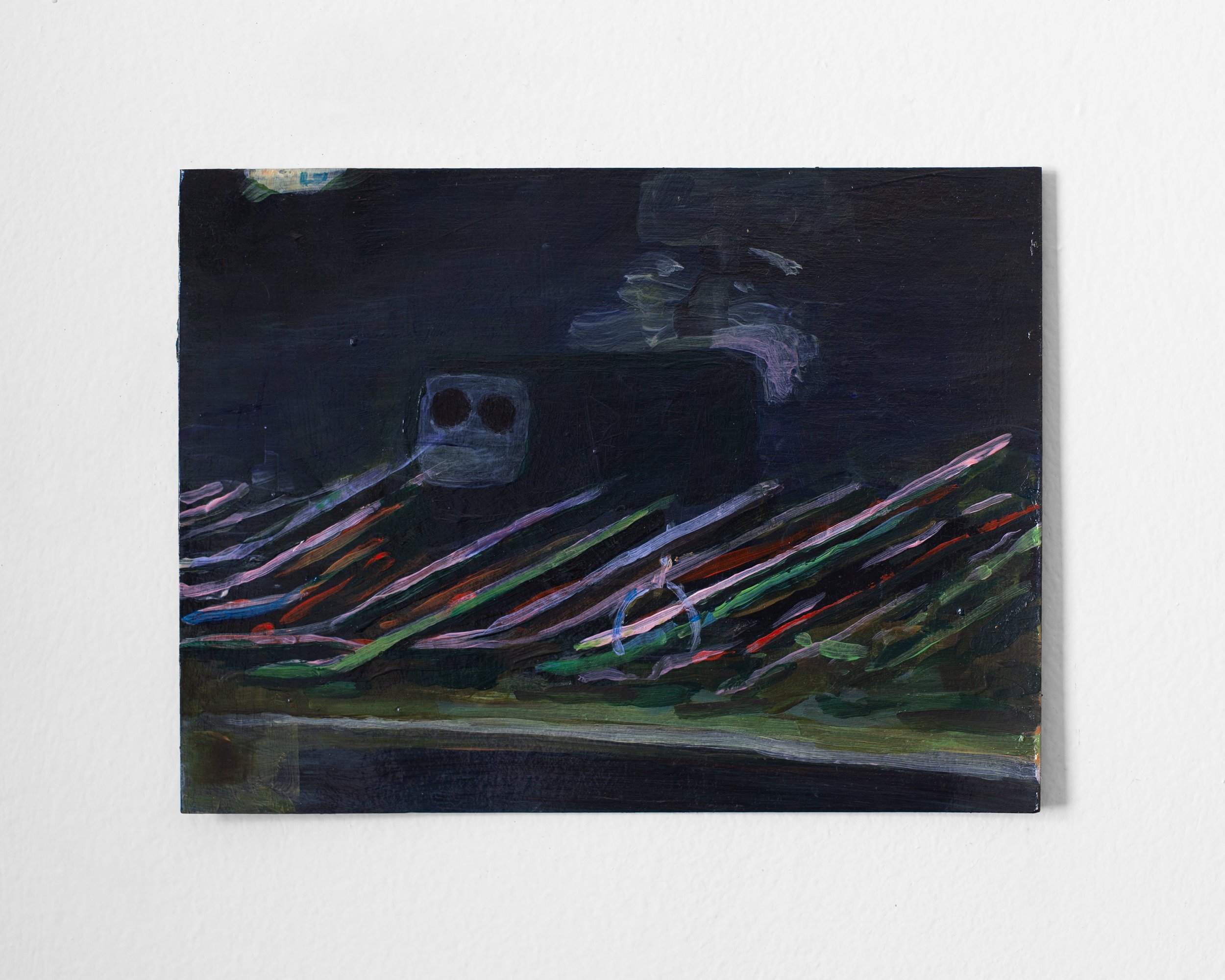  detail from  Carnival From a Car Window, Shortly Before Moving Away From My Hometown , 2025, acrylic on paper (triptych), 6 × 28 inches (each paper 6 × 8 inches) 