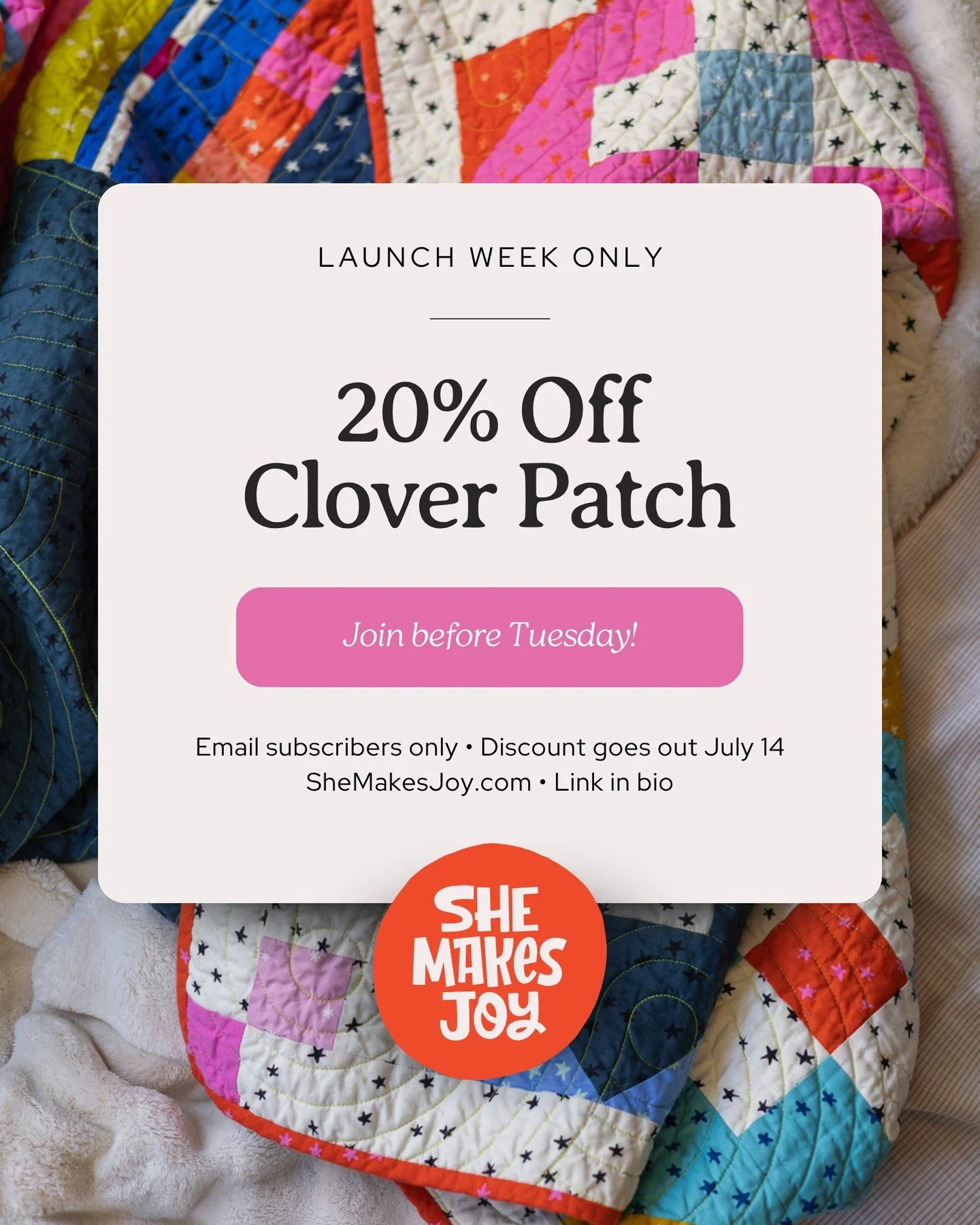 Last call before launch. 🍀⁣
⁣
Email subscribers get 20% off Clover Patch during launch week &mdash; but you have to be on the list before Tuesday to get it.⁣
⁣
Link in bio. Takes 10 seconds. See you Tuesday!