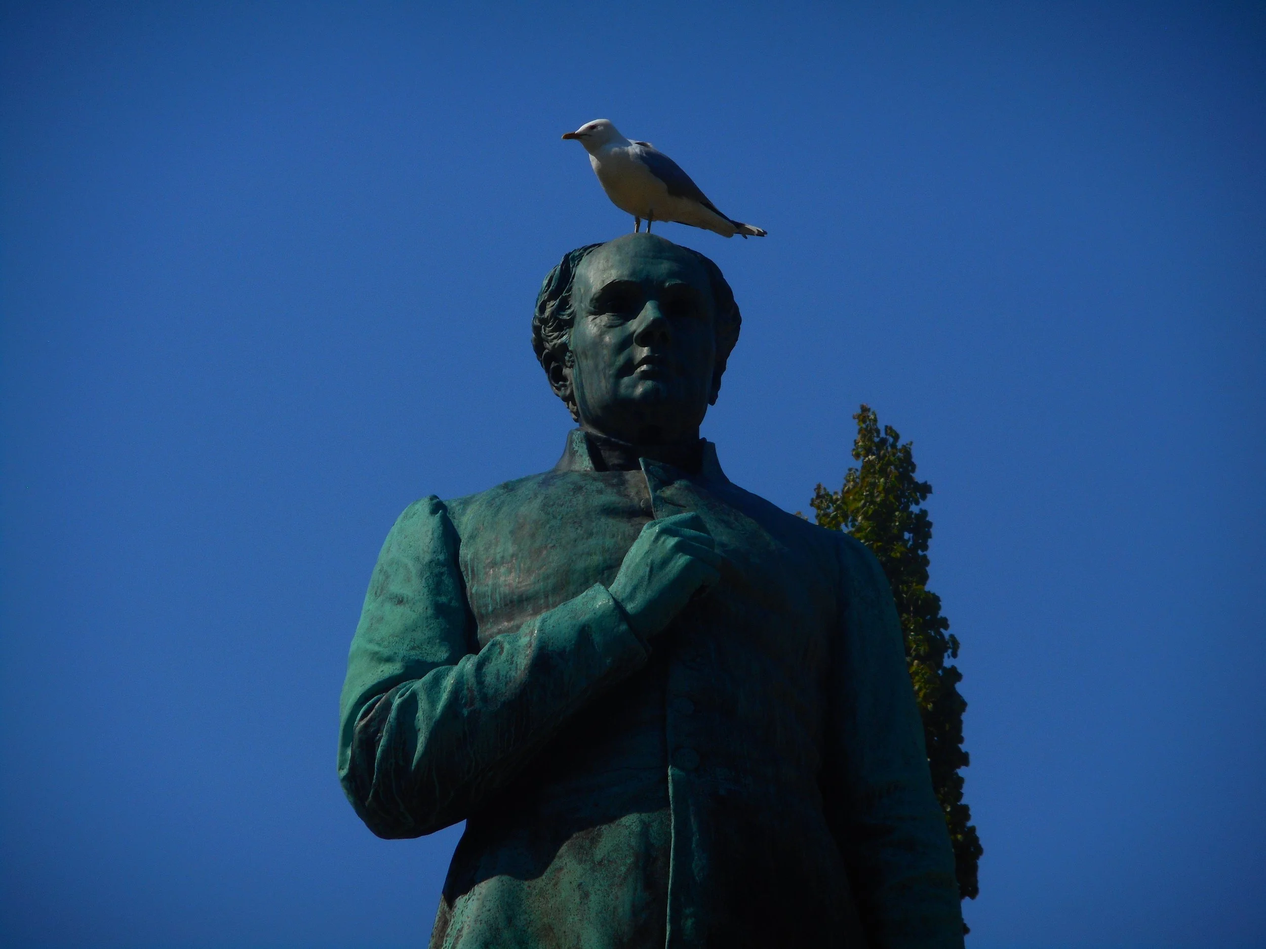 Statue of Johan Ludvig Runeberg , national poet of Finland in Esplanadi park in Helsinki.