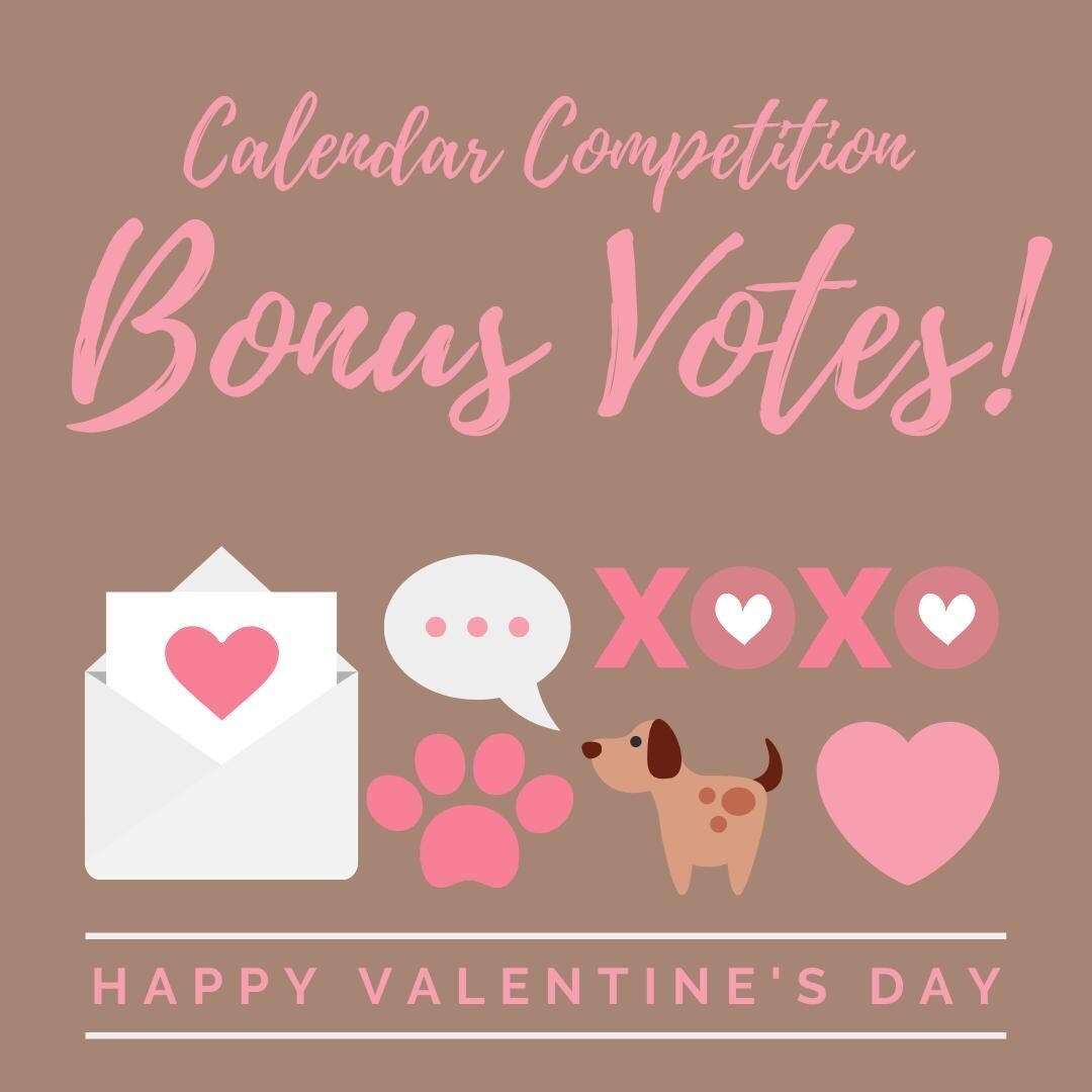 Happy Valentine's Day! I can't believe it's February already, can you?⁠
.⁠
I've got a special Valentine's Day promotion for those of you that have entered the 2021 calendar competition! For each $20 donation you make, you will get 20 bonus votes! So 