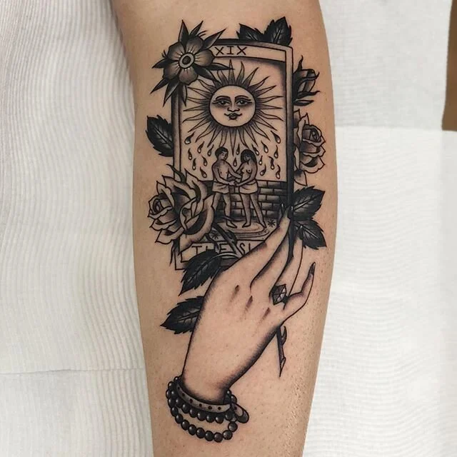 The sun represents the universe coming together - aiding towards something greater in your future. Joy, happiness, good fortune and harmony. As much as it doesn&rsquo;t feel like it, the sun is there for us right now. For the future. Made at @tattoor