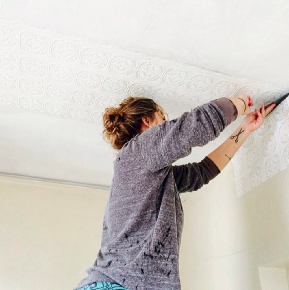 Wallpapering The Bedroom Ceiling.  What Was I Thinking?!