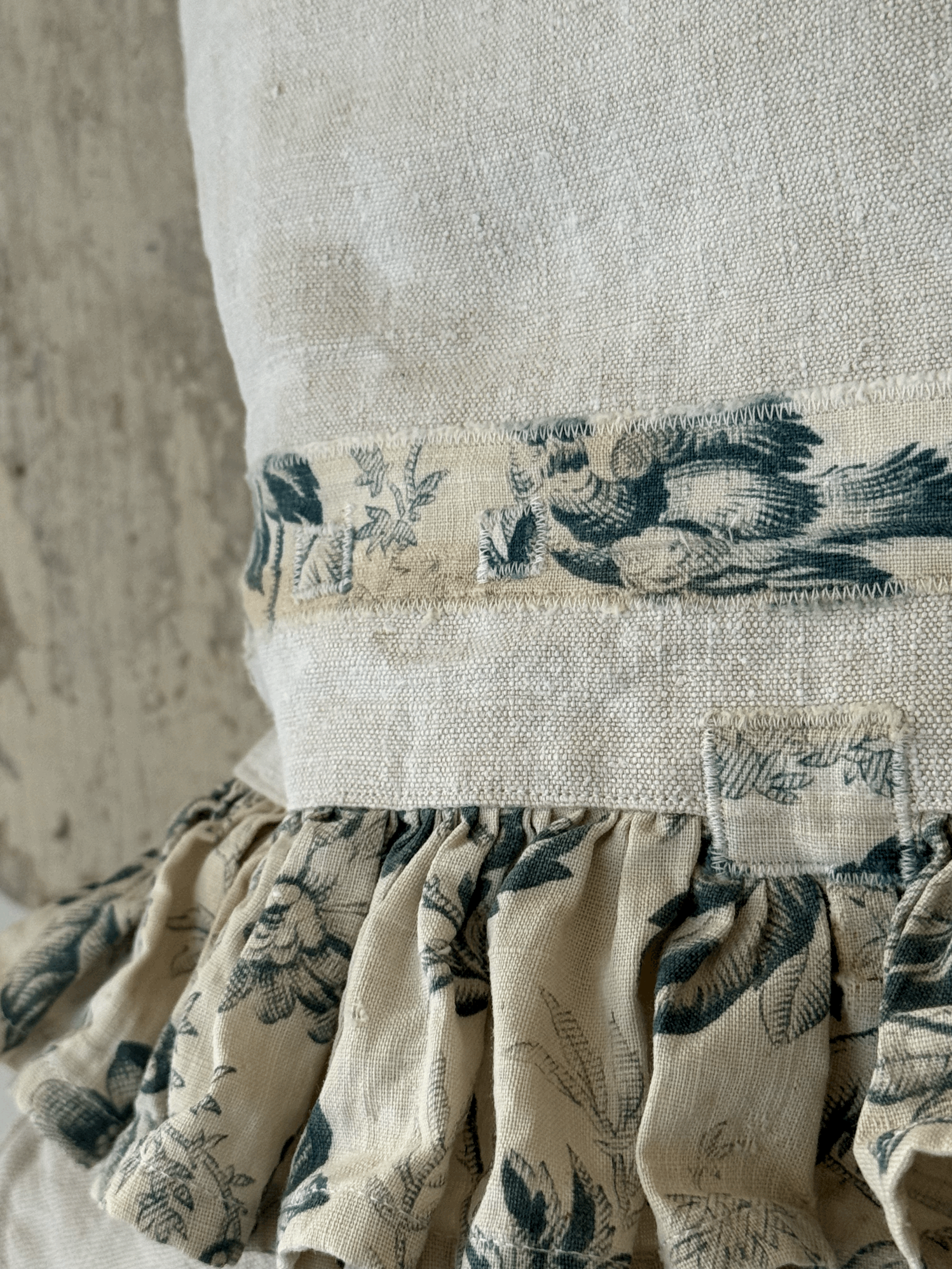 Linen Cushion with vintage frill