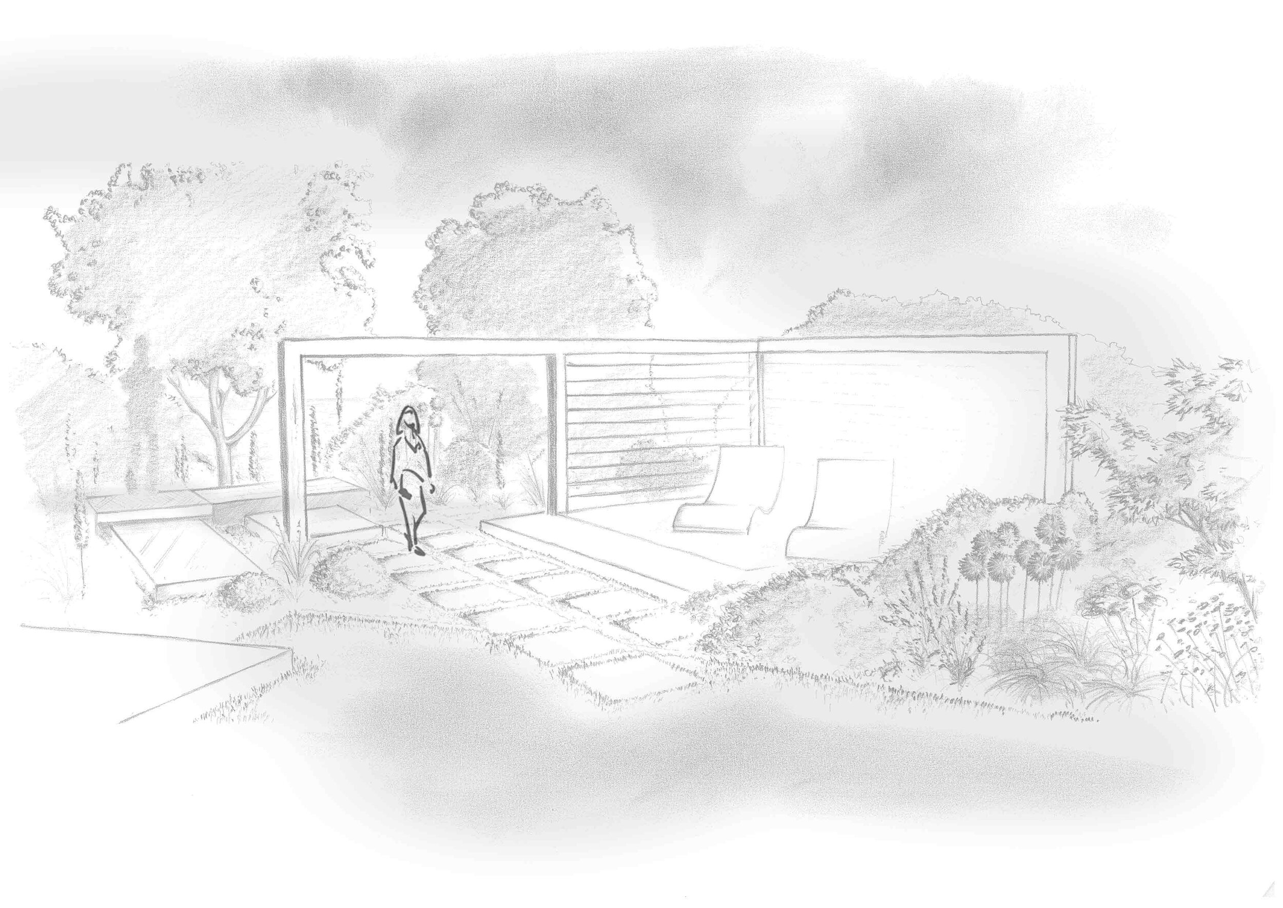 Contemporary Garden Design Sketch, Edinburgh