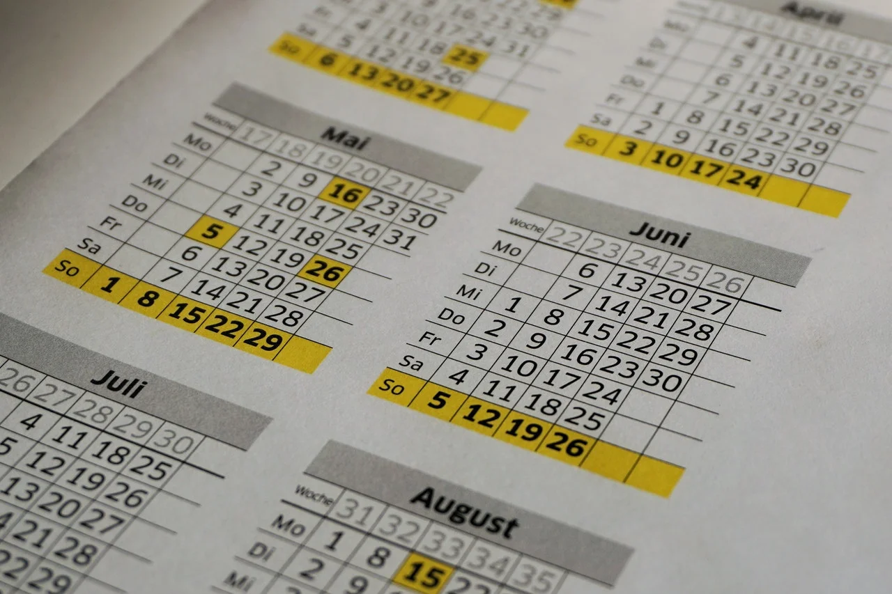 Image of a calendar. Cloud Vision APIs confuse tables of data with common objects, requiring careful handling of images to ensure useful classifications.