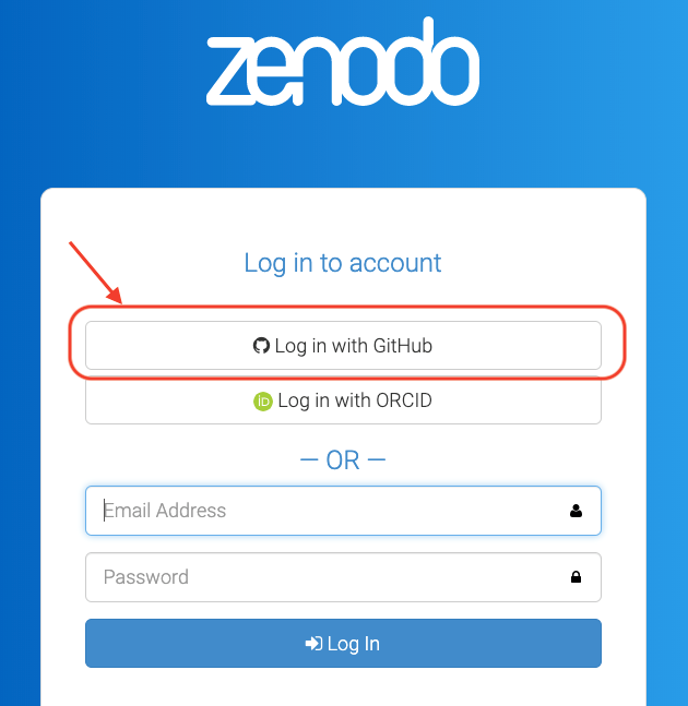There is a red circle around and a red arrow pointing to the button that says "Log in using GitHub".