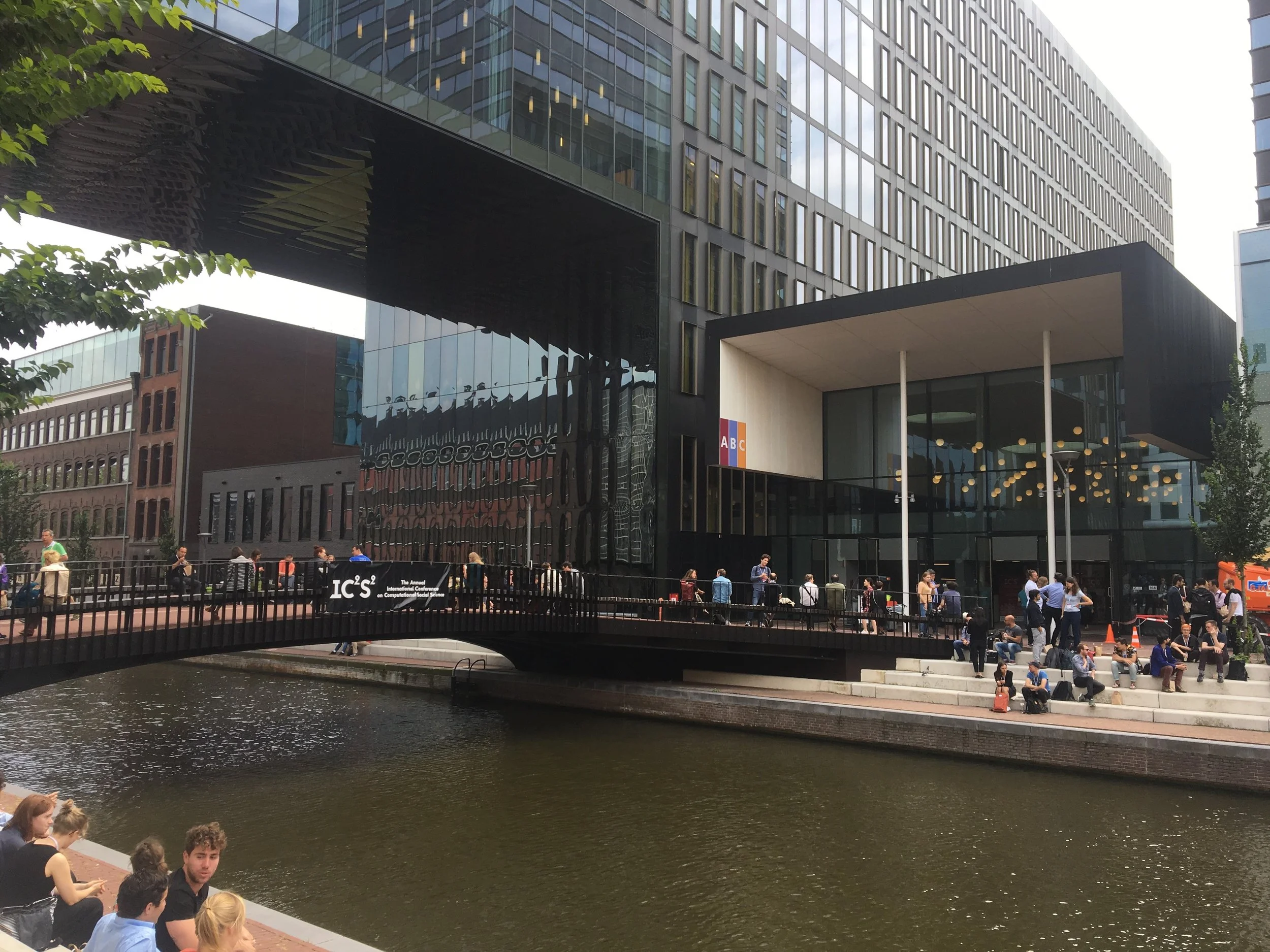 University of Amsterdam campus with canal in view