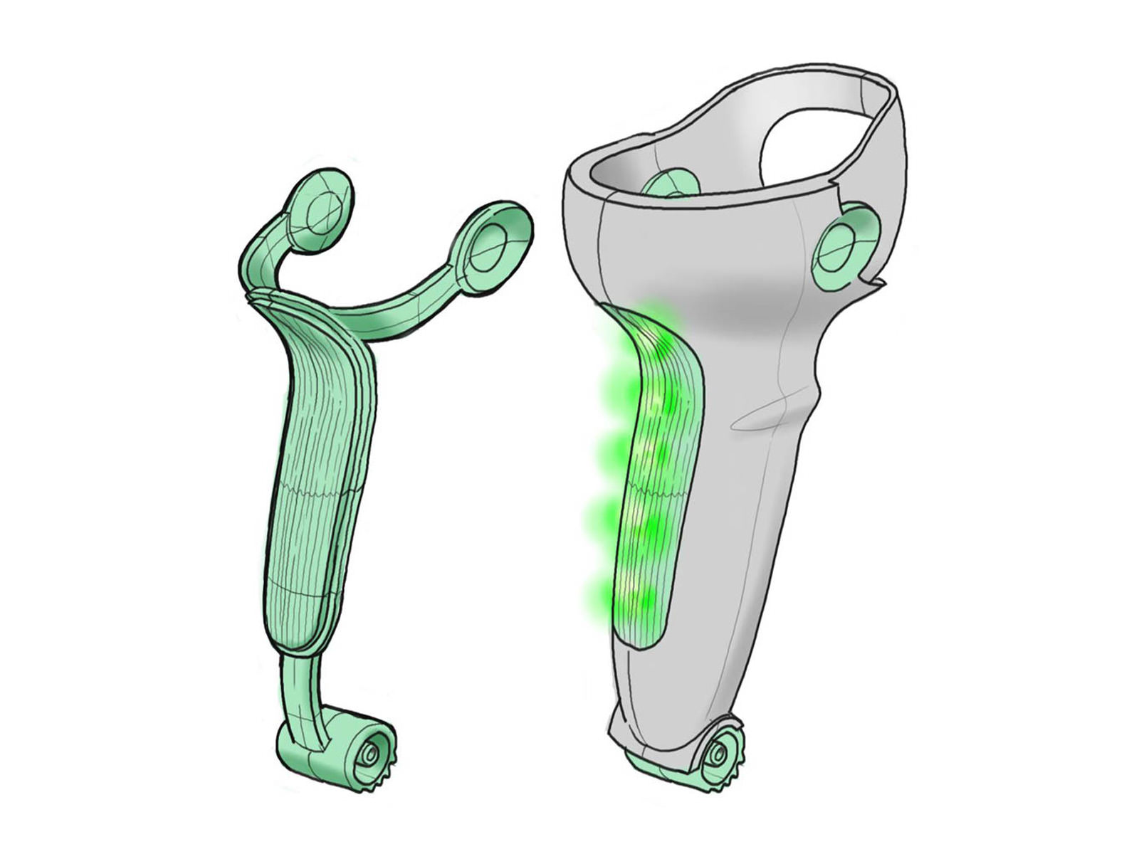 An early concept sketch for a possible LED lightpipe built in the rear handle, and extending to two smaller locations on both sides of the DS9808