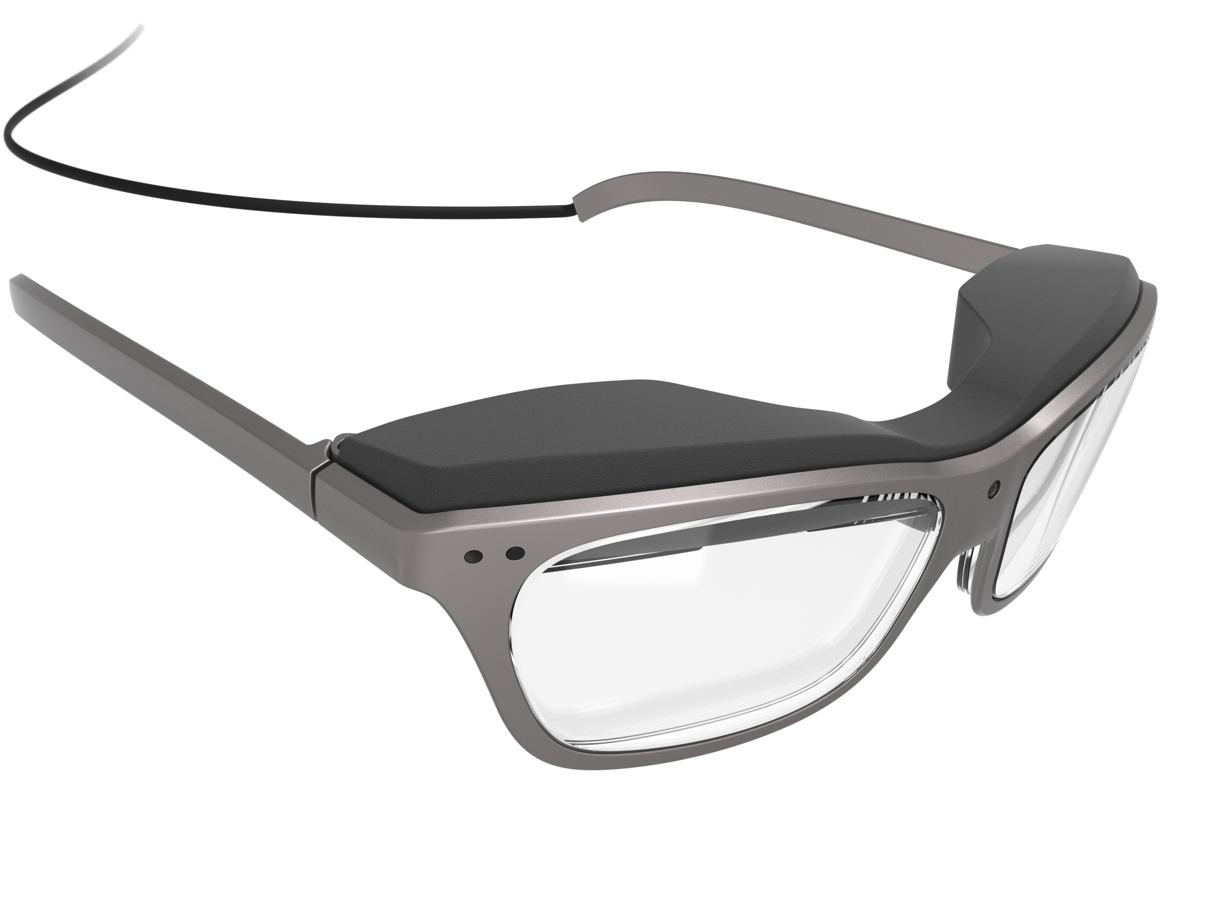 Front-top perspective view of the man's concept design WaveOptics glasses