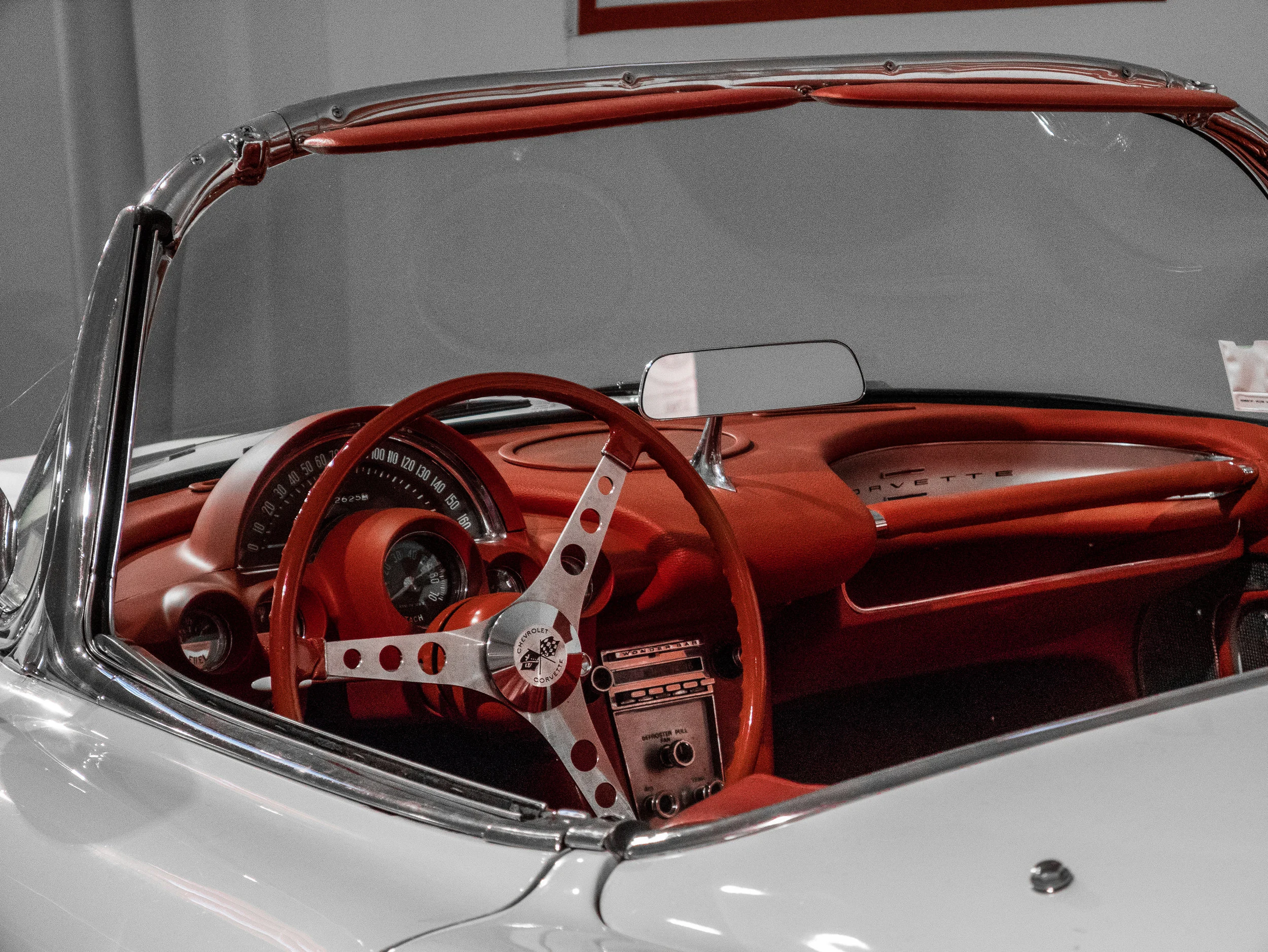 The red leather trim interior of a Corvette with white paintwork (Credit: Nicolai Rauser)