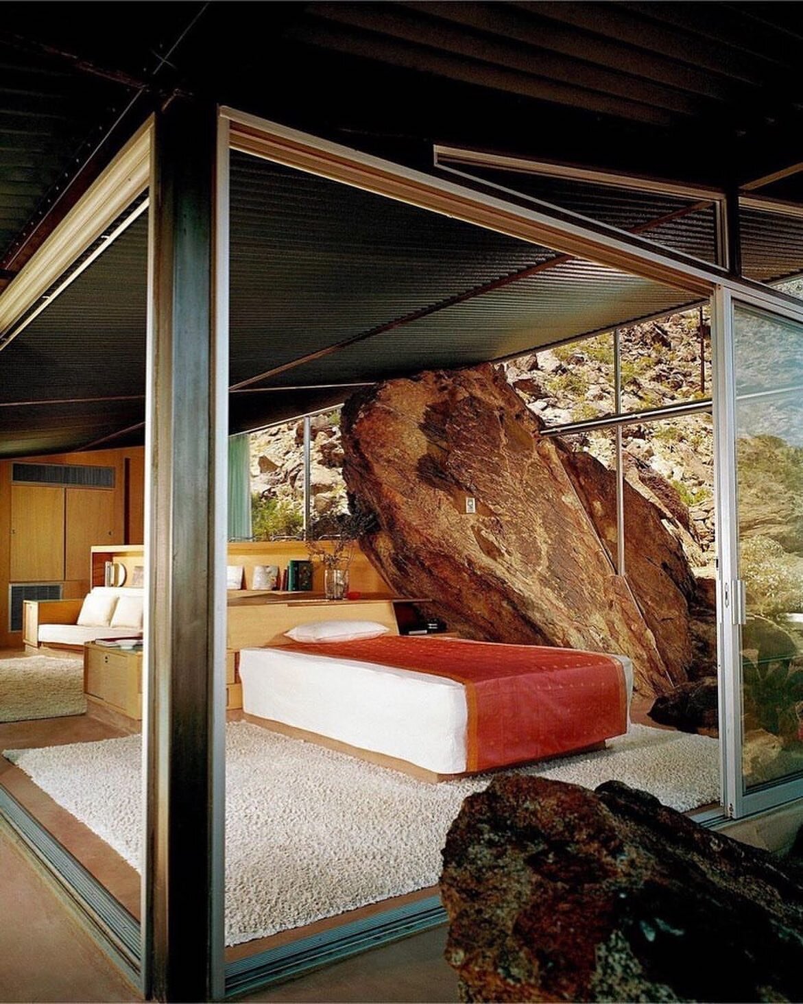 Frey House II, architect Albert Frey's second home in Palm Springs, 1964.
.

At the time it was built, it was at the highest elevation of any residence in the city. Frey took five years to select the site and a year to measure the movement of the sun