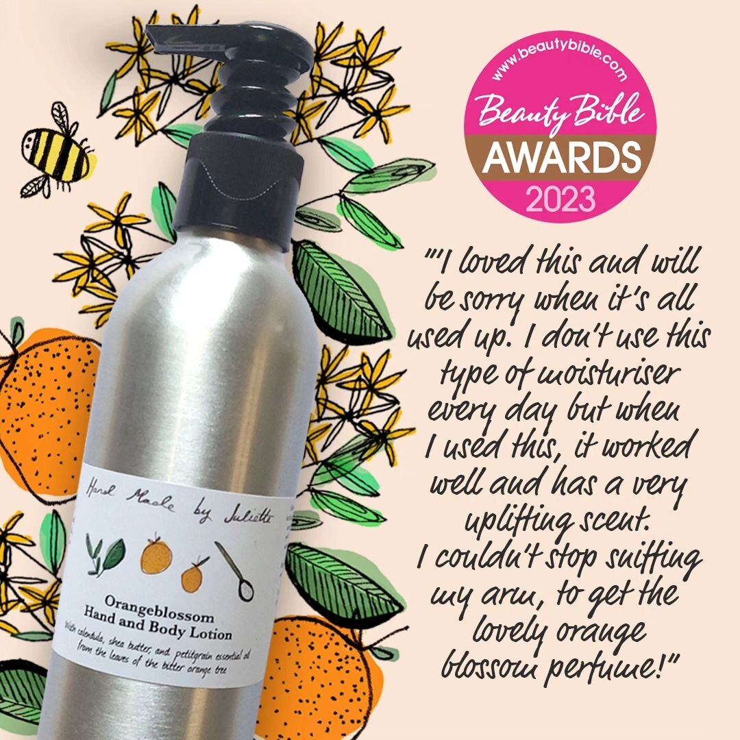 I was so excited to have received a coveted @beautybibleofficial award recently. My #orangeblossom hand and body lotion won a bronze in the Body Lotion category against products from much more well known, established  brands and against some products