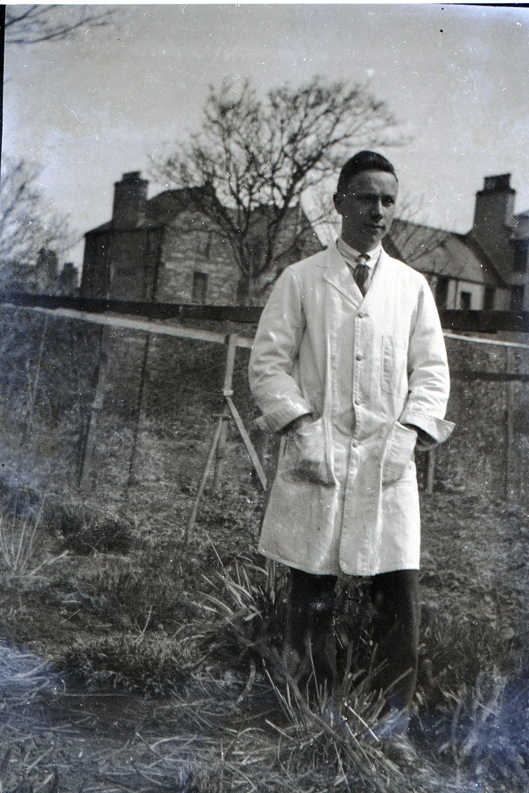 Patrick Gorie in shop coat - his first day at work, perhaps. Summer 1925 034.jpg