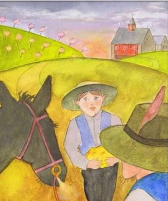The Simple Farmboy met a man who, like his old horse, had four chin whiskers. The man said, "I will trade you this fine horse for that big rock you're trying to carry."