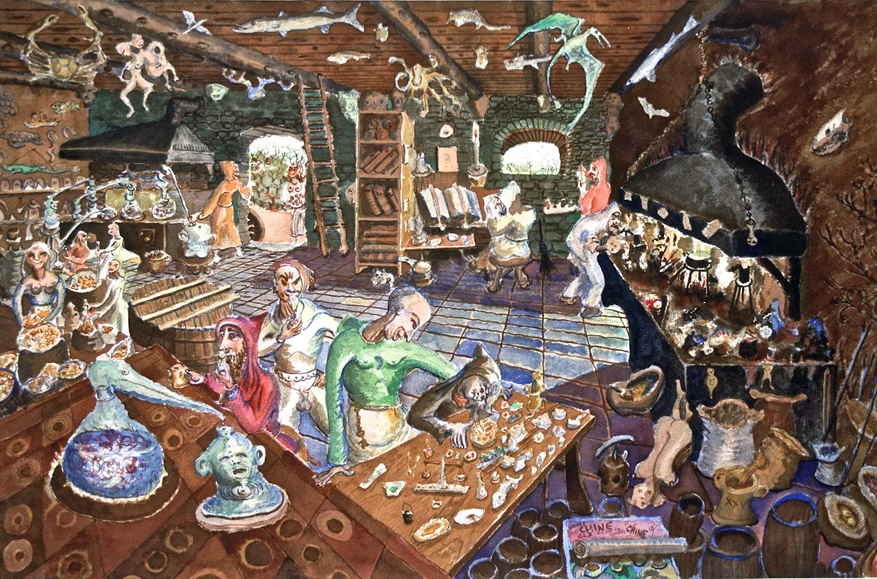 Alchemist Shop, watercolor, 1930s
