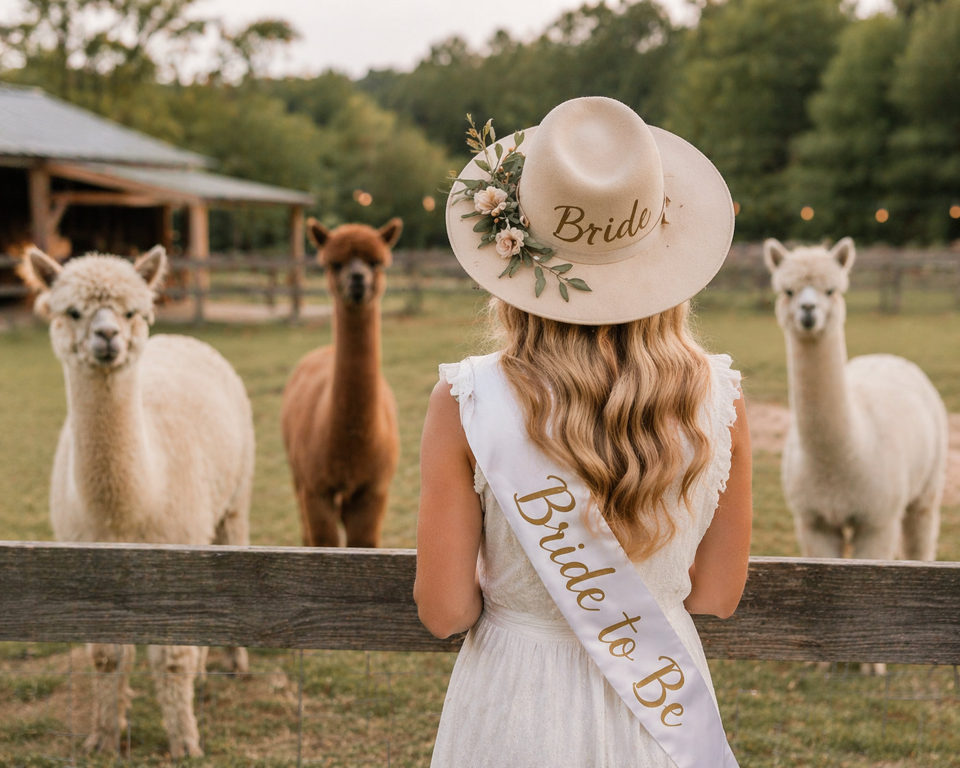 Bride-to-be in a rustic farm setting.png