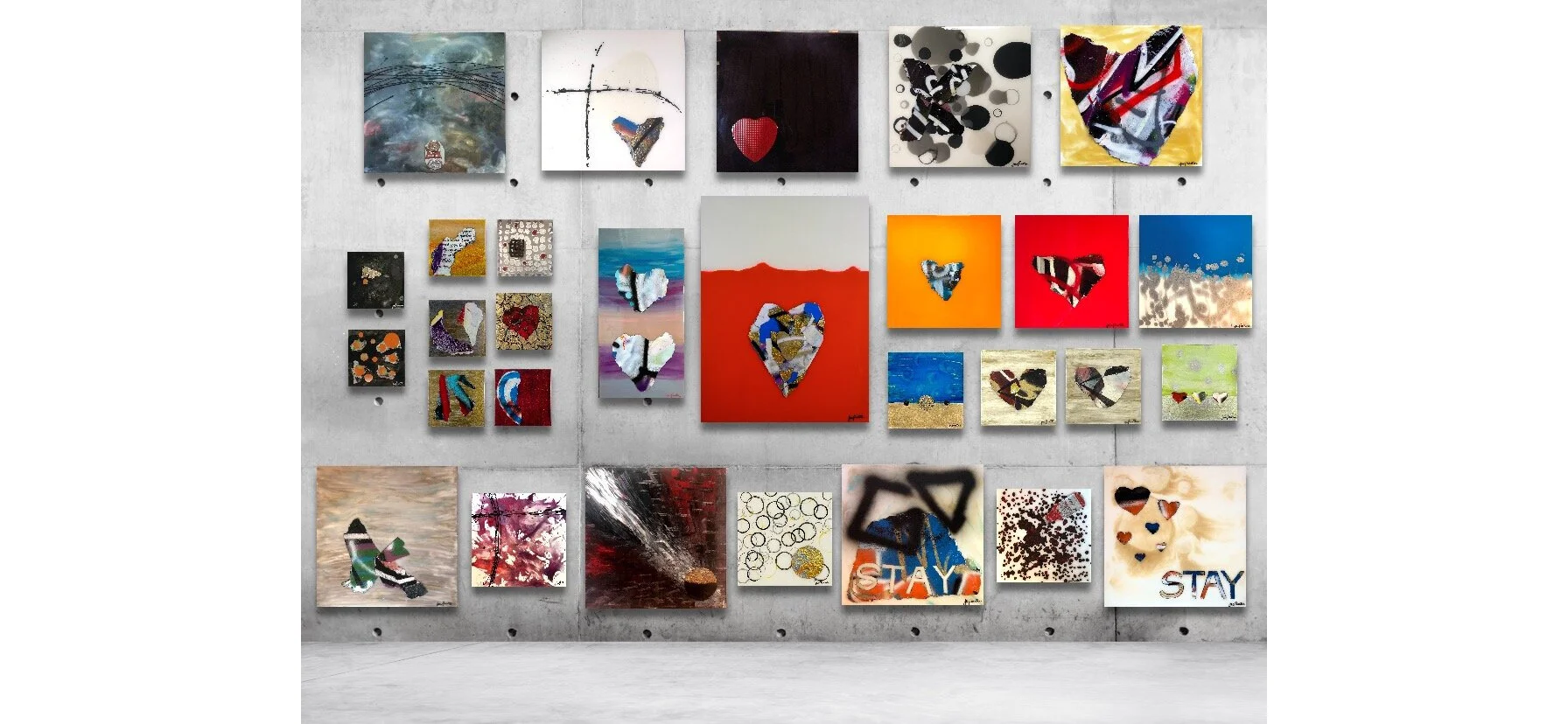 Current inventory :: Three collections :: Sizes range from 30”x30” to 12”x12” ::