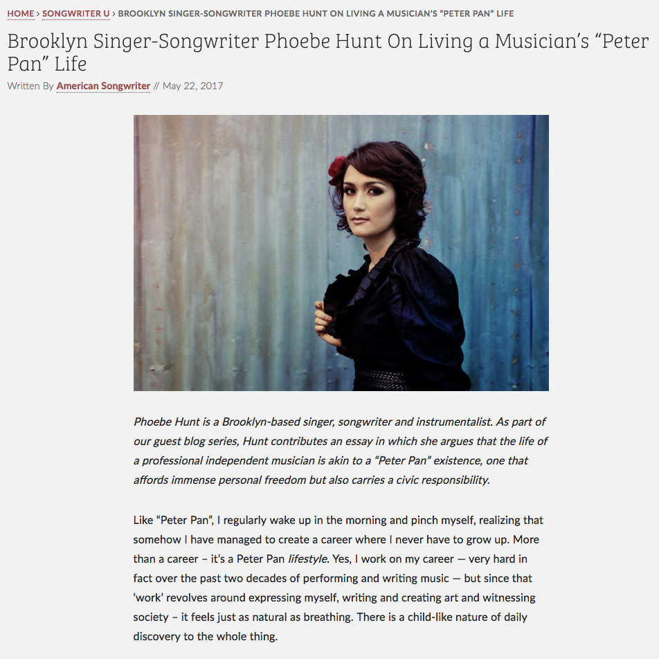 American Songwriter Magazine invites Phoebe Hunt to write as a guest blogger