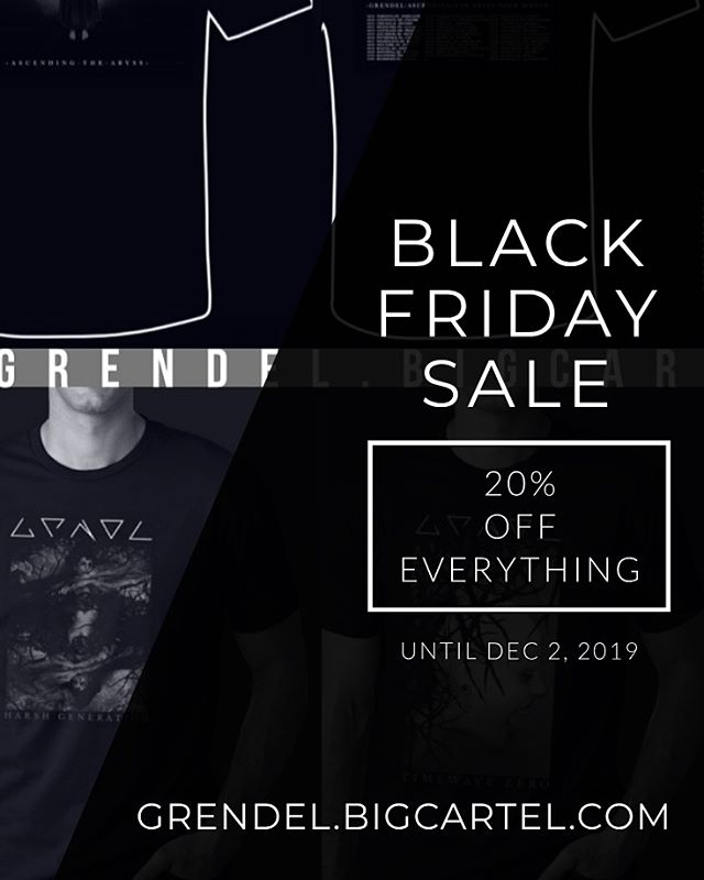 Black Friday Sale at Grendel.BigCartel.Com. 20% off all orders, all weekend 🖤