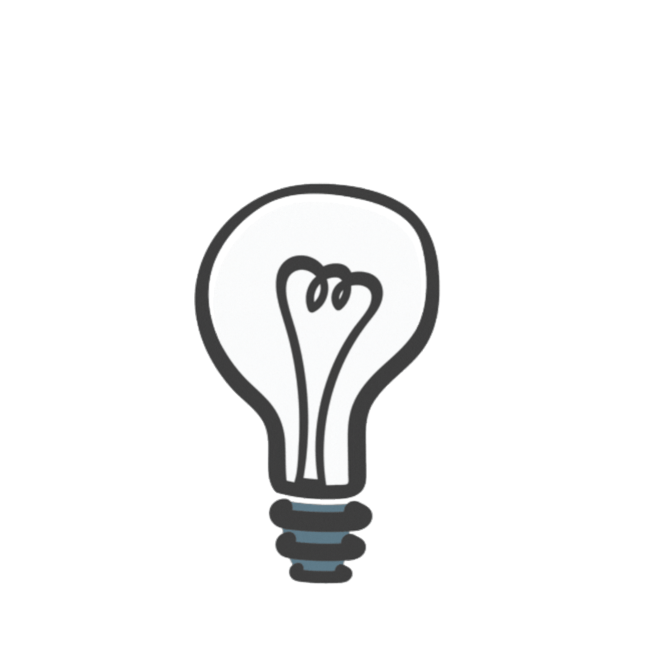 A simple, stylized illustration of a light bulb with a dark background.