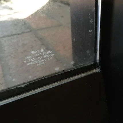 Example of Tempered glass with a “Full Logo” giving information on the manufacturing of the glass and that it is tempered. Tempered glass can also have a “Cobb Logo” that just says “Tempered” or no logo depending on the clients preference and if a F…