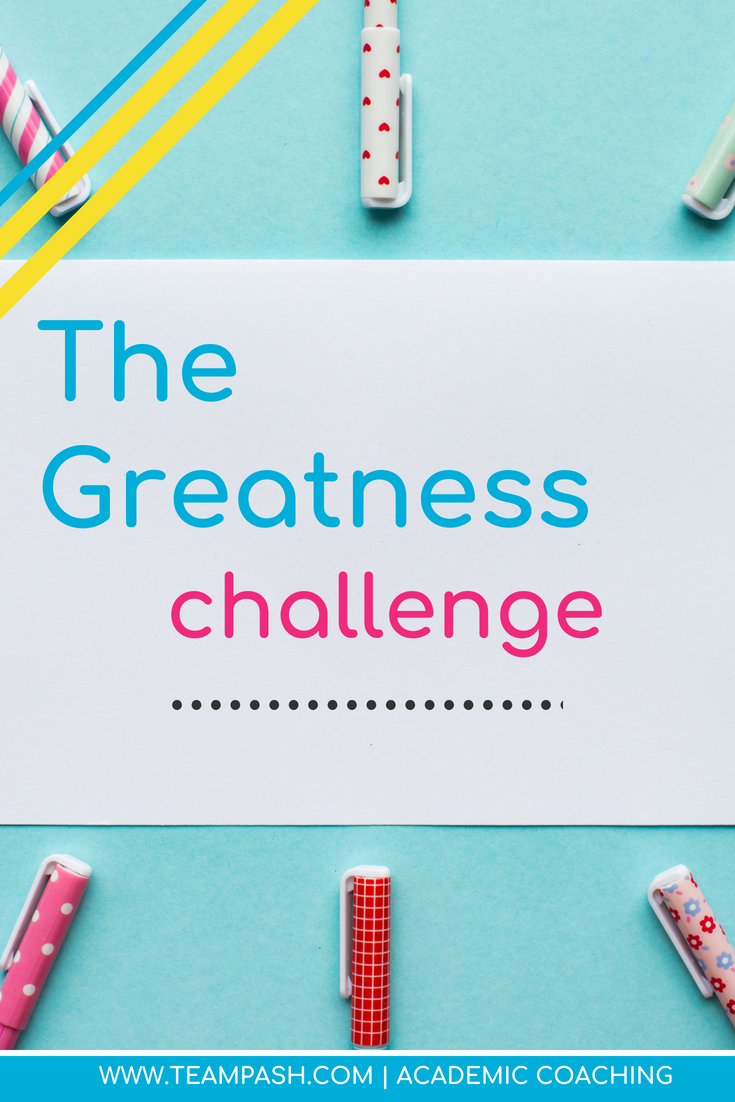 Set a goal to recognize someone’s greatness this week. Make it a challenge. Let it be the person who frustrates you, and shine a light of positivity towards them (whether internally or externally). Notice how light you feel compared to the heaviness of negativity. It's OK to sometimes be selfish AND make someone else feel good! Share in the comments how you recognized someone else's greatness! Marni Pasch academic coach, Team Pasch Academic Coaching http://www.teampasch.com