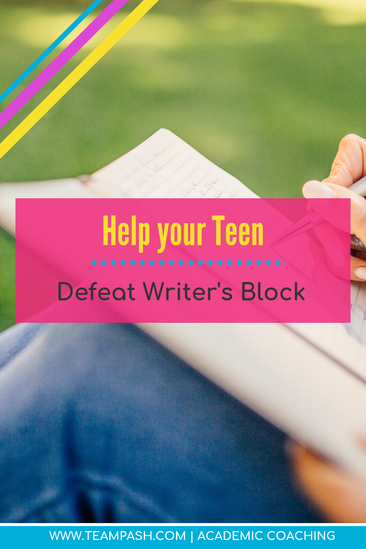 Writer’s block can stall even the best writers. If your teen struggles with writing, writer’s block can become an every day nuisance. Here are 6 steps to write an essay even when the words won’t come! #writinghack #essaytips #writinghelp Marni Pasch Team Pasch Academic Coaching www.teampasch.com