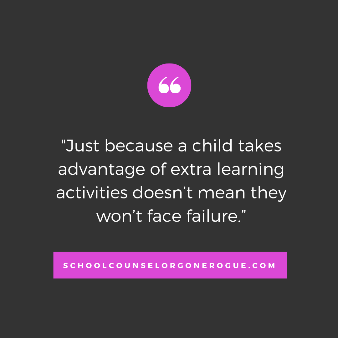 A recent article I read, suggested that students who take advantage of additional academic support might face low self-esteem and not practice self-advocacy. That is not the fault of the student. Parents need to know that support is in place to help a child strengthen their skills- there is no protection against failure in life. Check out School Counselor Gone Rogue on Itunes,Stitcher or Google Play or check out the website and show notes!