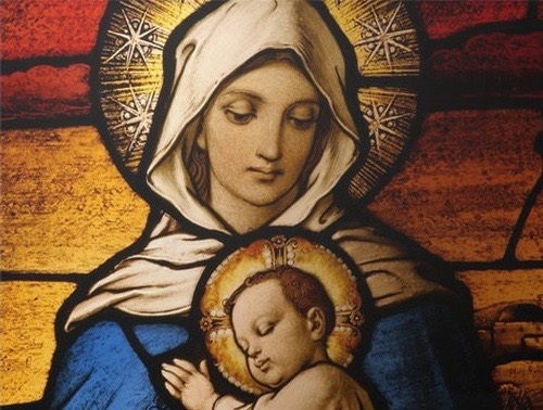 Stained Glass Image of Mary with Jesus from Pixers