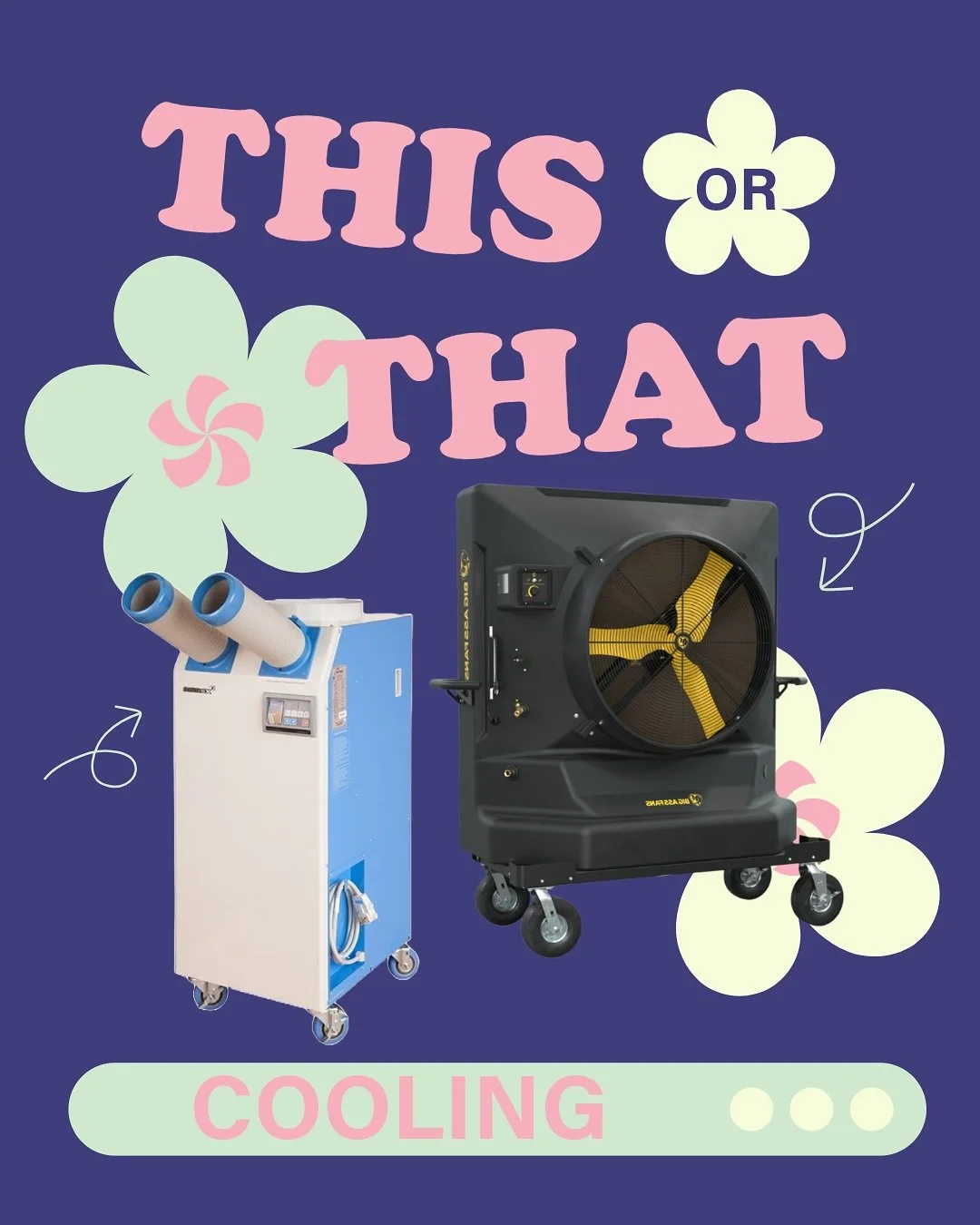 The summer heat has finally arrived and events need all the help they can get 🥵 Wondering which cooling solution is right for you? Swipe for a side by side comparison of our evaporative cooler (larger sizes available!) and our AC unit.
.
.
.
#stayco