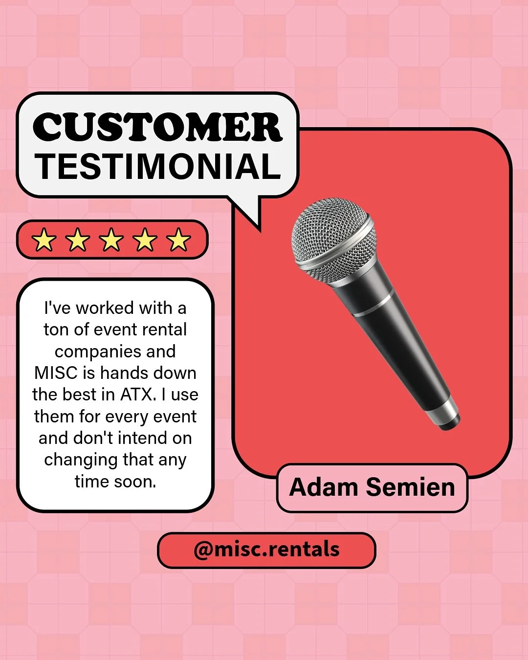 Hey, they said it, not us 😏 Grateful for the five star clients that keep up afloat!
.
.
.
#testimonial #localbusinesses #events #rentals #atx #austinevents