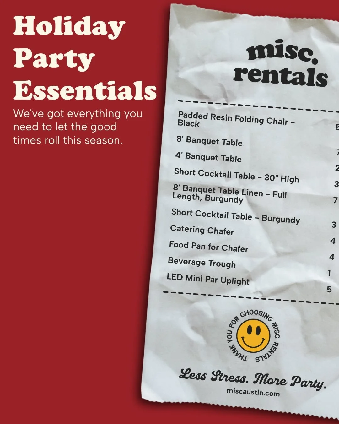 We wish you a Merry Miscmas! 🎄 And we&rsquo;re here to make it happen. No matter how many guests on the list, we&rsquo;ve got the goods to make your final bash the best of the year. ✨ So what do you say? Let&rsquo;s throw a party together! 
.
.
.
#p