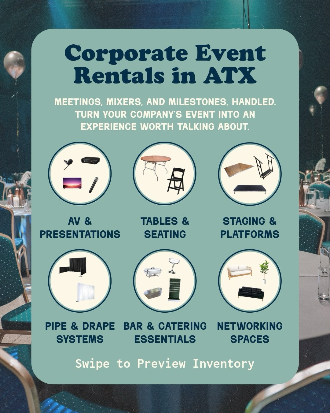 From large-scale conferences to client appreciation events, we make &ldquo;work&rdquo; parties feel like play. 🥳 With over 400 rental items to choose from, on-time delivery and seamless setup, Misc. can help you make a splash with your next corporat