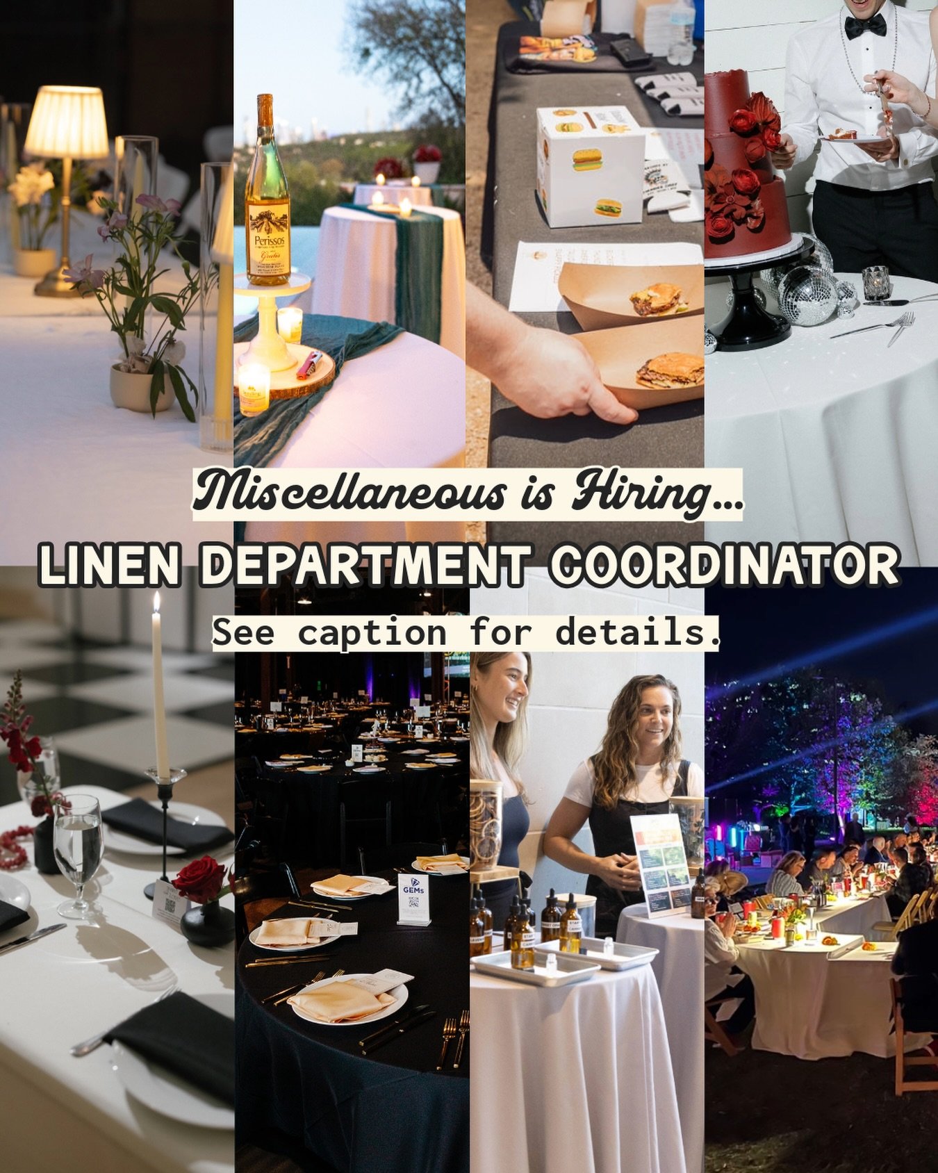 Position available for immediate hire!! Let&rsquo;s get into it&hellip;
LINEN OPERATIONS MANAGER: 
🪅manages orders, returns and inventory
👯coordinates with our launderers and ops manager
🕯️mix of warehouse flow and office focus
🌹18/hr + extra $ f