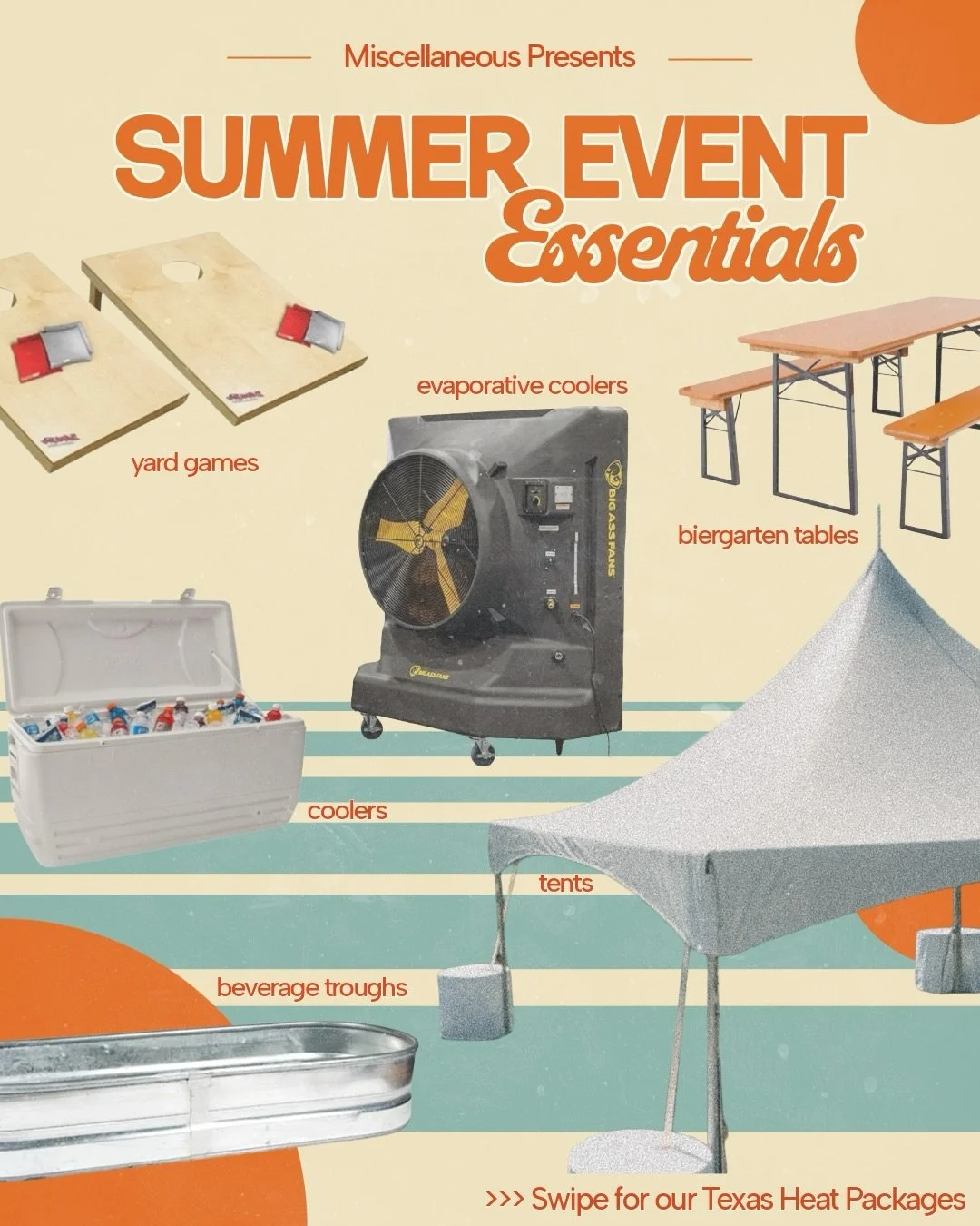 Texas summer is coming in HOT ☀️ Good thing we specialize in keeping things cool. Whether you&rsquo;re planning a backyard bash, weekend wedding, tailgate throwdown, neighborhood hang, or full-on festival moment, we&rsquo;ve got the gear to keep your