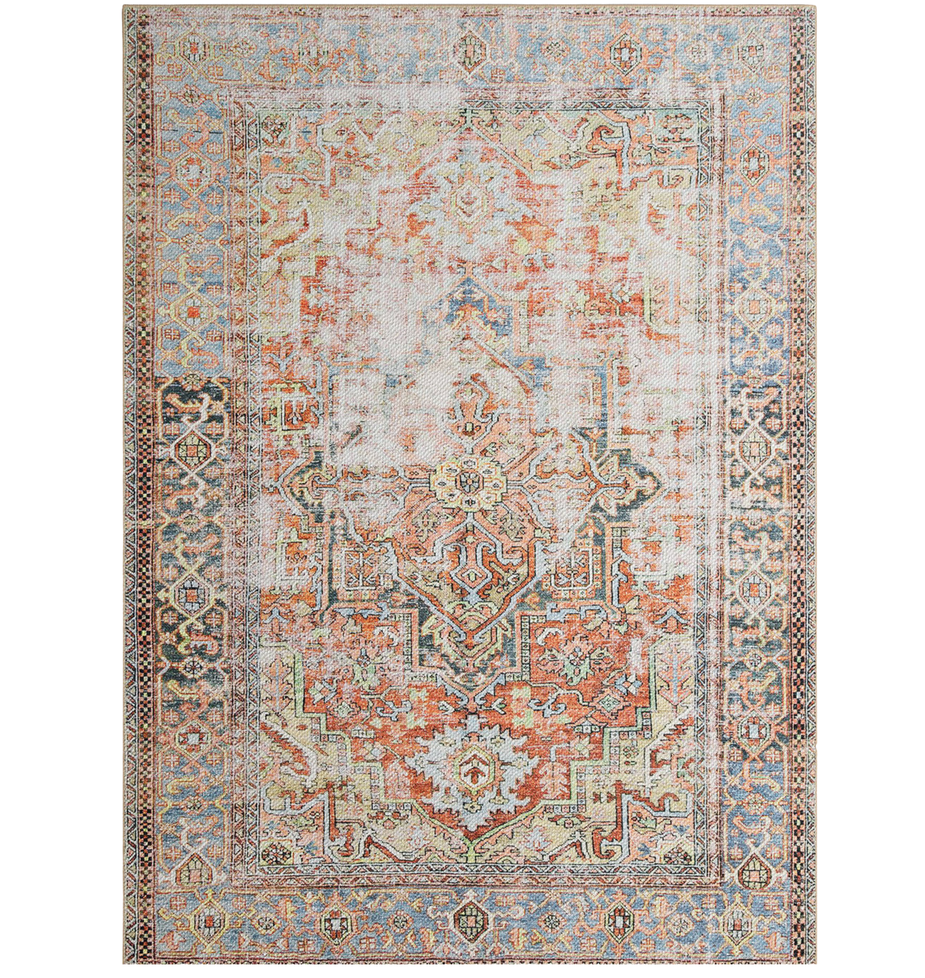 Orange/Blue Turkish Heirloom Area Rug