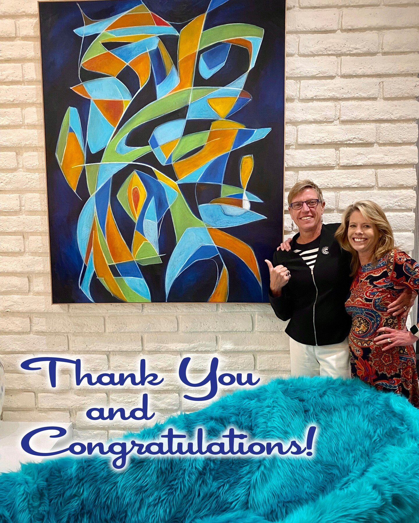 Thank you and congratulations to Gretchen and Dave (Grethen pictured with their great friend Patricia) on their acquisition of my painting, Grenouille au Vin d&rsquo;Orange! My painting is lucky enough to be living in the iconic Knott&rsquo;s Berry F