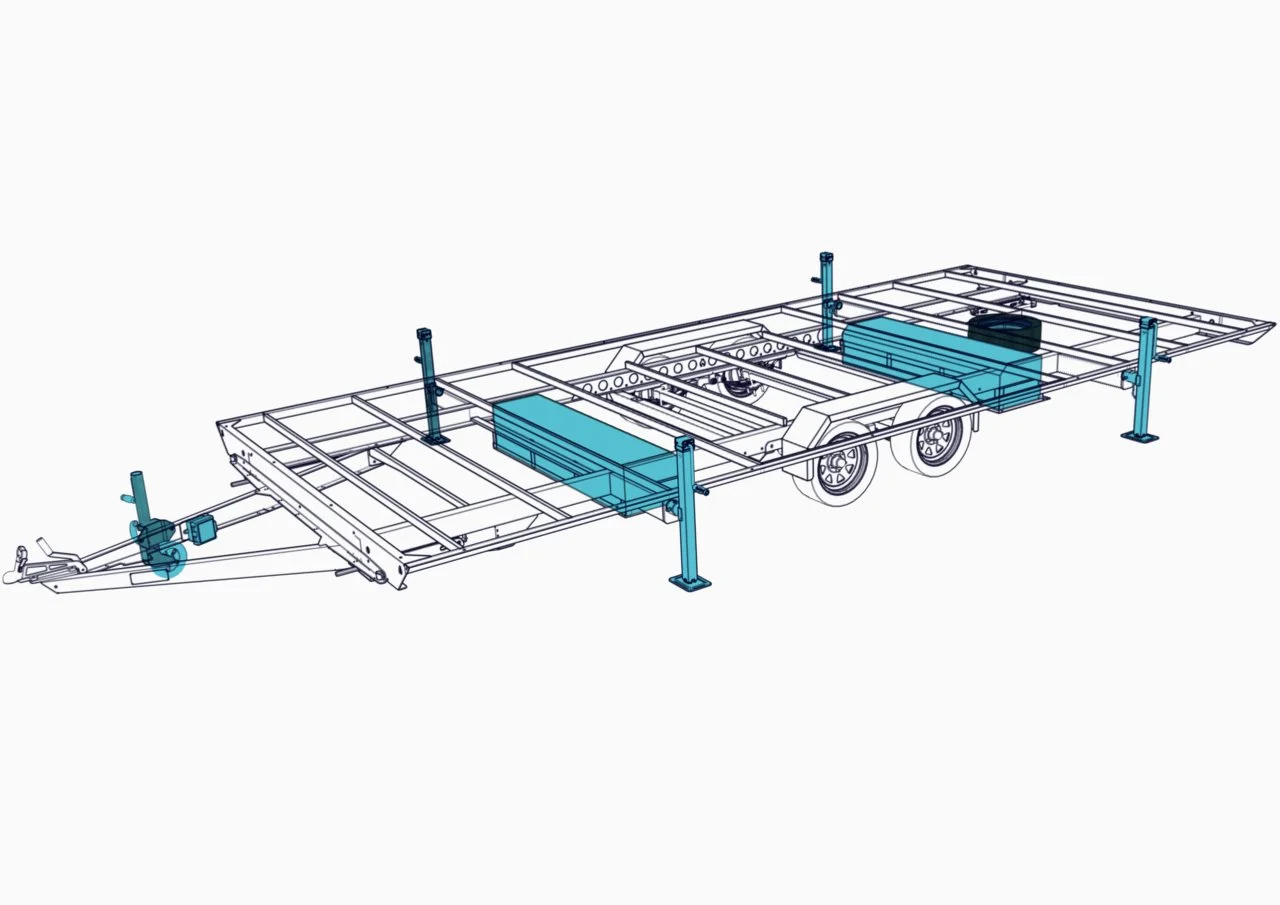 Tiny house trailer was many accessory options like jockey wheel, lifting jacks, water tanks, brake controller