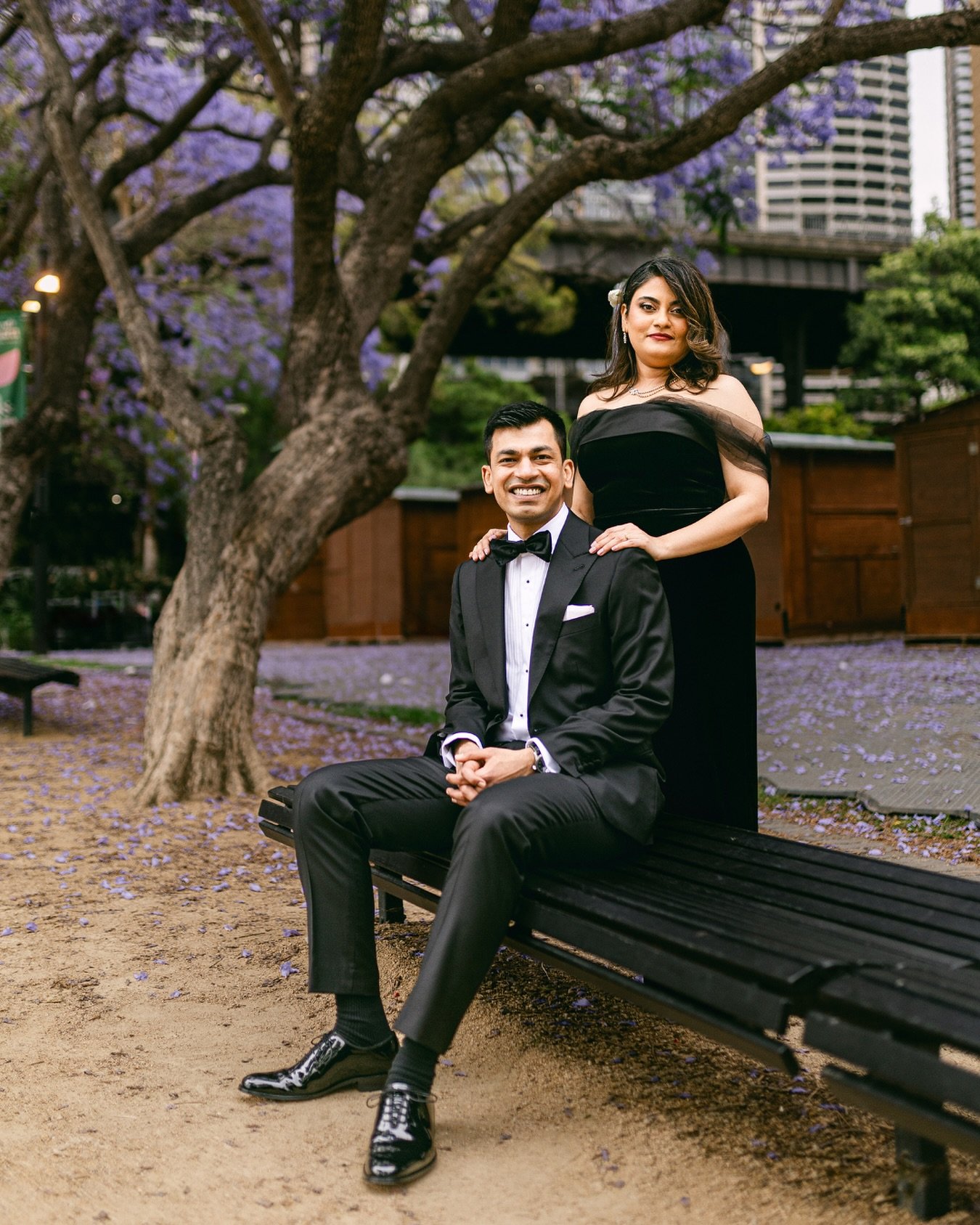After many days away, it&rsquo;s time to get back into the swing of things 😅

What better way than this photo of Keerthi and Sayeed with the fabulous Jacarandas in the background? 🌸🌸
