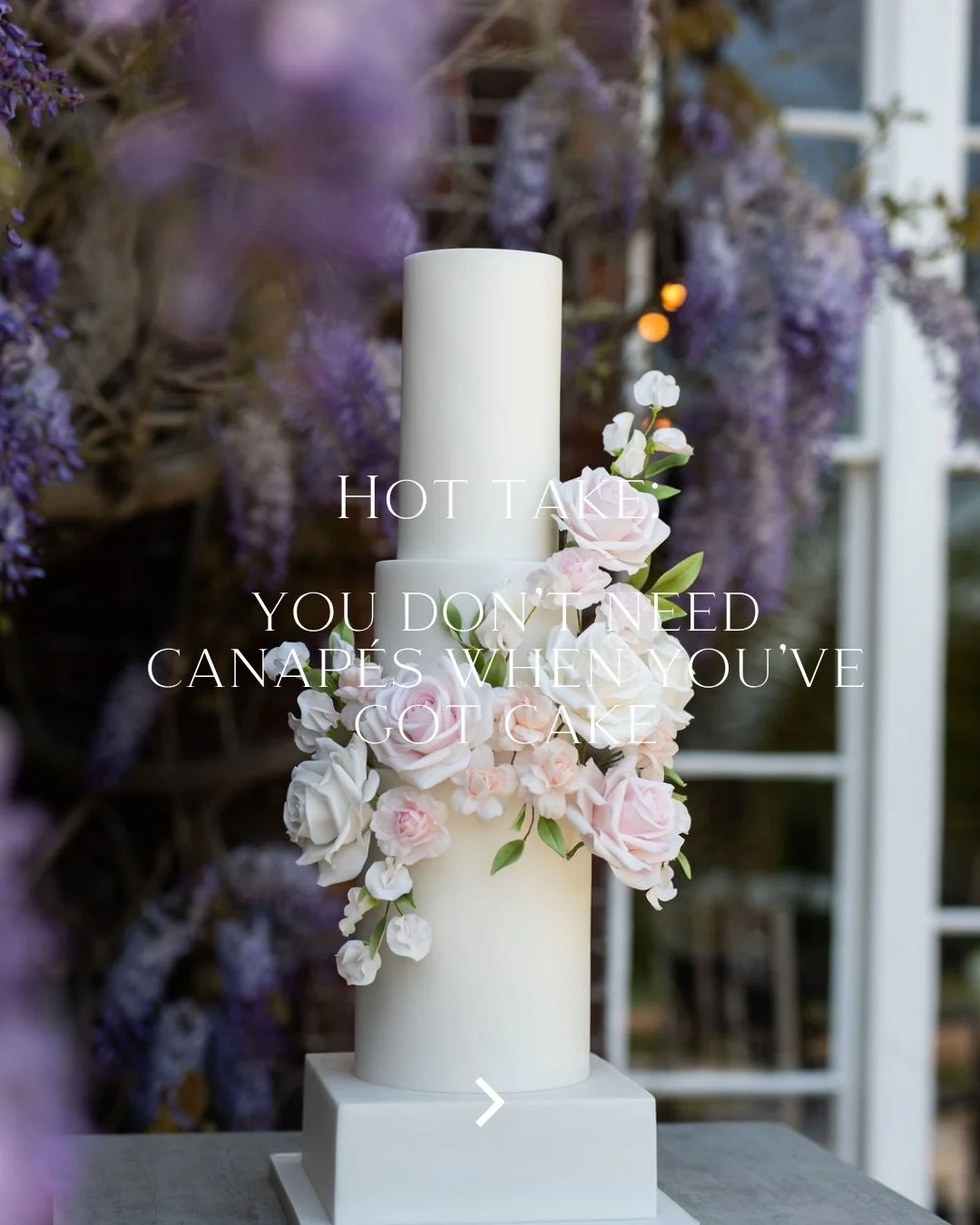 Here&rsquo;s how that could go down.

Ceremony &rarr; fabulous exit &rarr; cake cutting &rarr; venue slices &amp; serves during photos.
Guests enjoy cake with their drinks, and you save on canap&eacute;s.

Actually serving your cake to hungry guests 