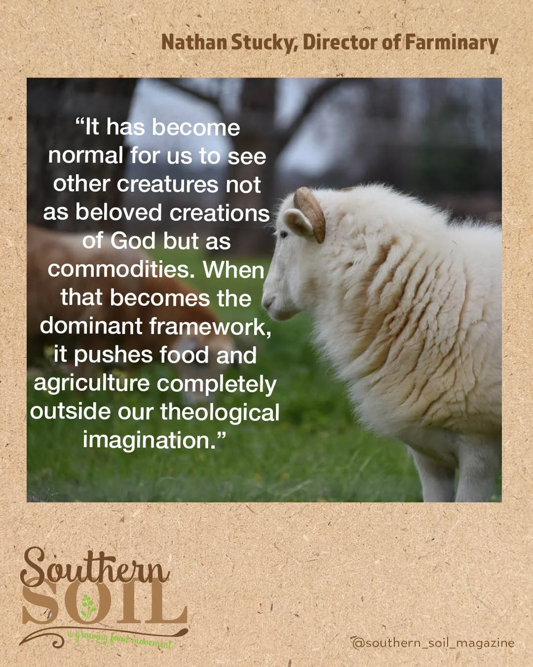 Here are a few excerpts from my recent conversation with Nathan Stucky, the Director of the Farminary Program at Princeton Theological Seminary. I'm currently writing an article on Faith and Farming which I believe goes against many common perception