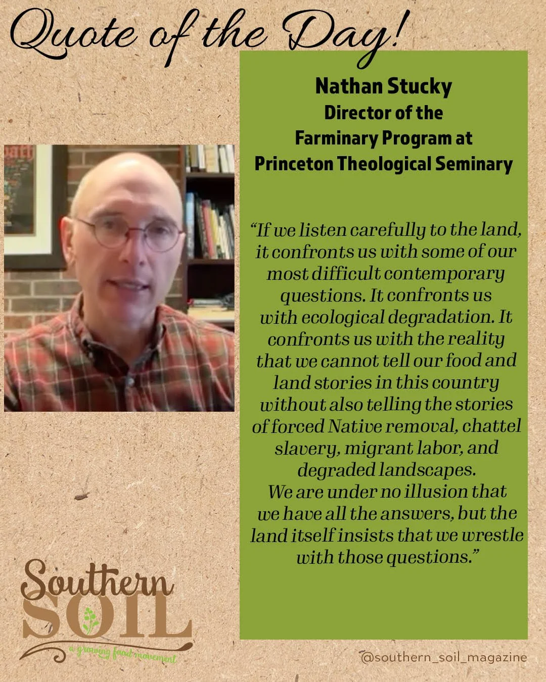 &ldquo;If we listen carefully to the land, it confronts us with some of our most difficult contemporary questions. It confronts us with ecological degradation. It confronts us with the reality that we cannot tell our food and land stories in this cou