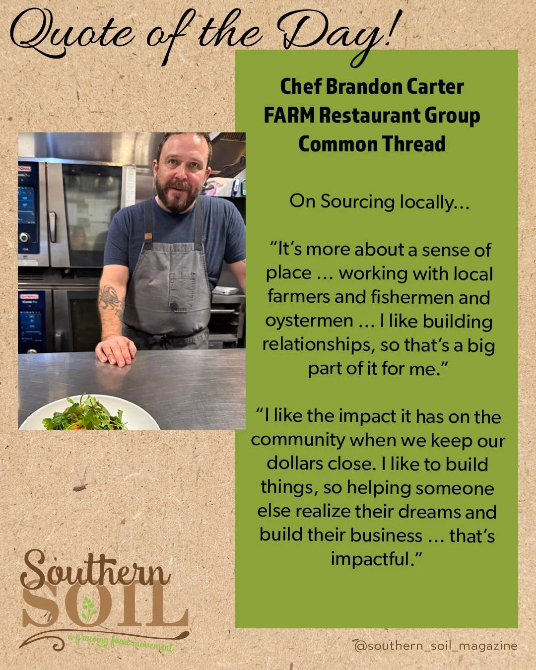 We recently joined Chef Brandon in the kitchen of Common Thread to talk food for the next Chef's Table article. You can read it in full in our printed special edition featuring @forsythfarmersmarket or in our upcoming digital issue of Southern Soil c