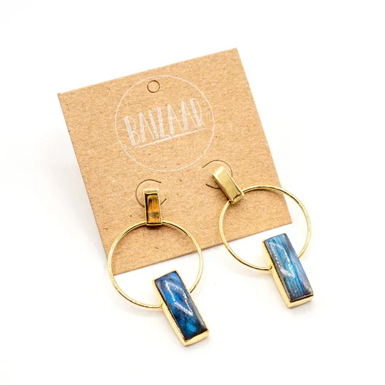 Baizaar Brass Deco Earrings - Labradorite