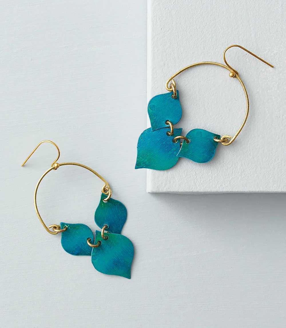 Matr Boomie Leaf Teal Drop Earrings