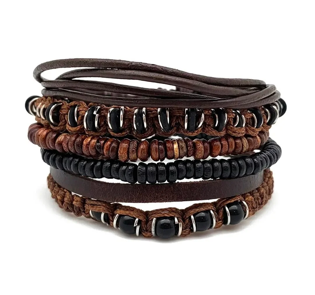 Anju Beaded Leather Bracelets - Black Obsidian