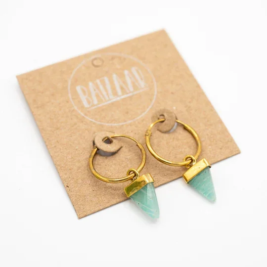 Baizaar Brass Stone Pyramid Hoop Earrings