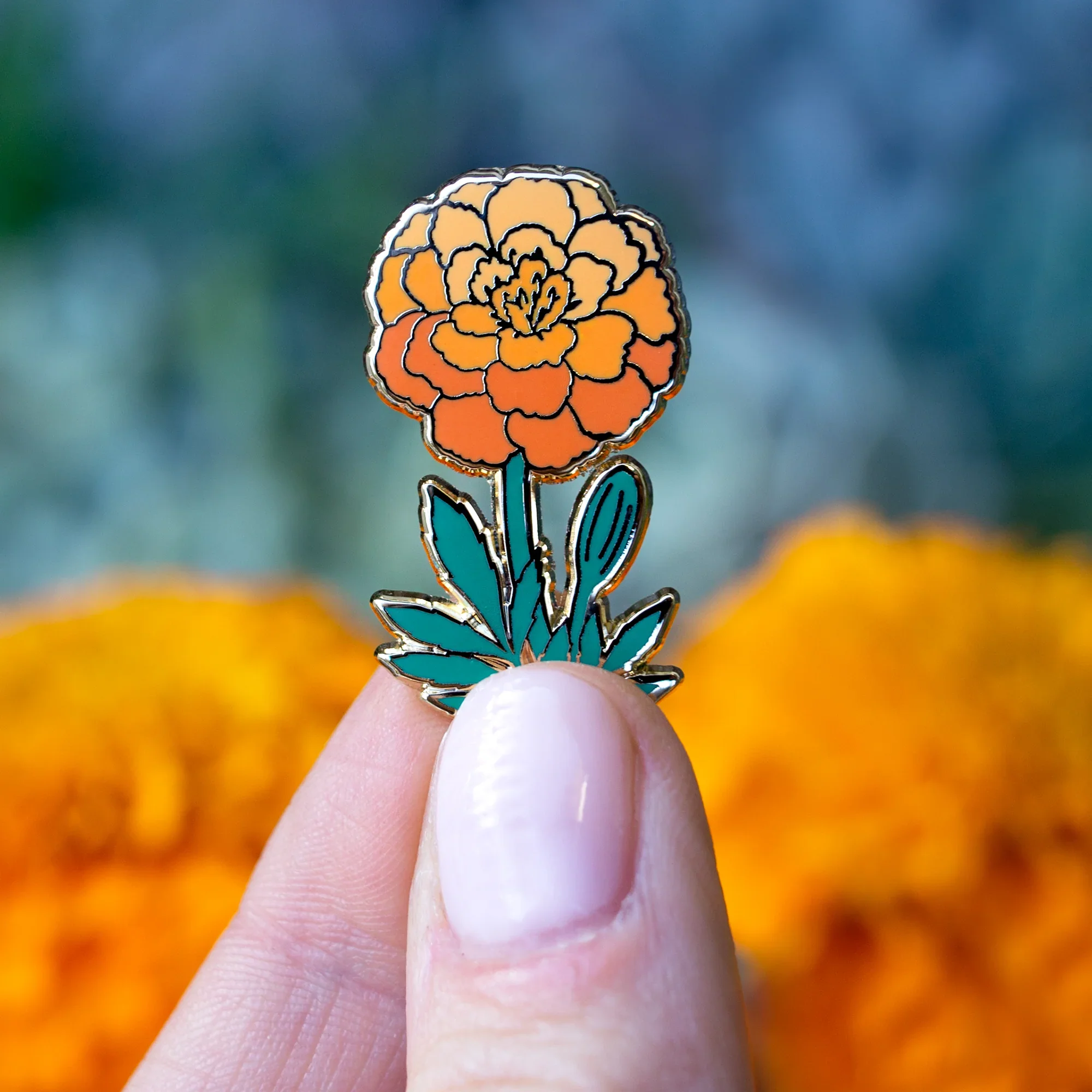 Botanical-Bright-Marigold-October-Birth-Flower-Enamel-Pin-3.webp