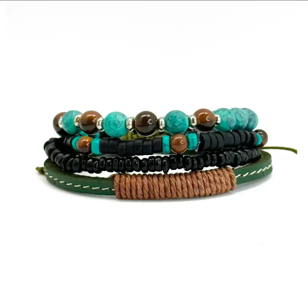 Anju Beaded Cord Bracelets - Turquoise and Tigers Eye